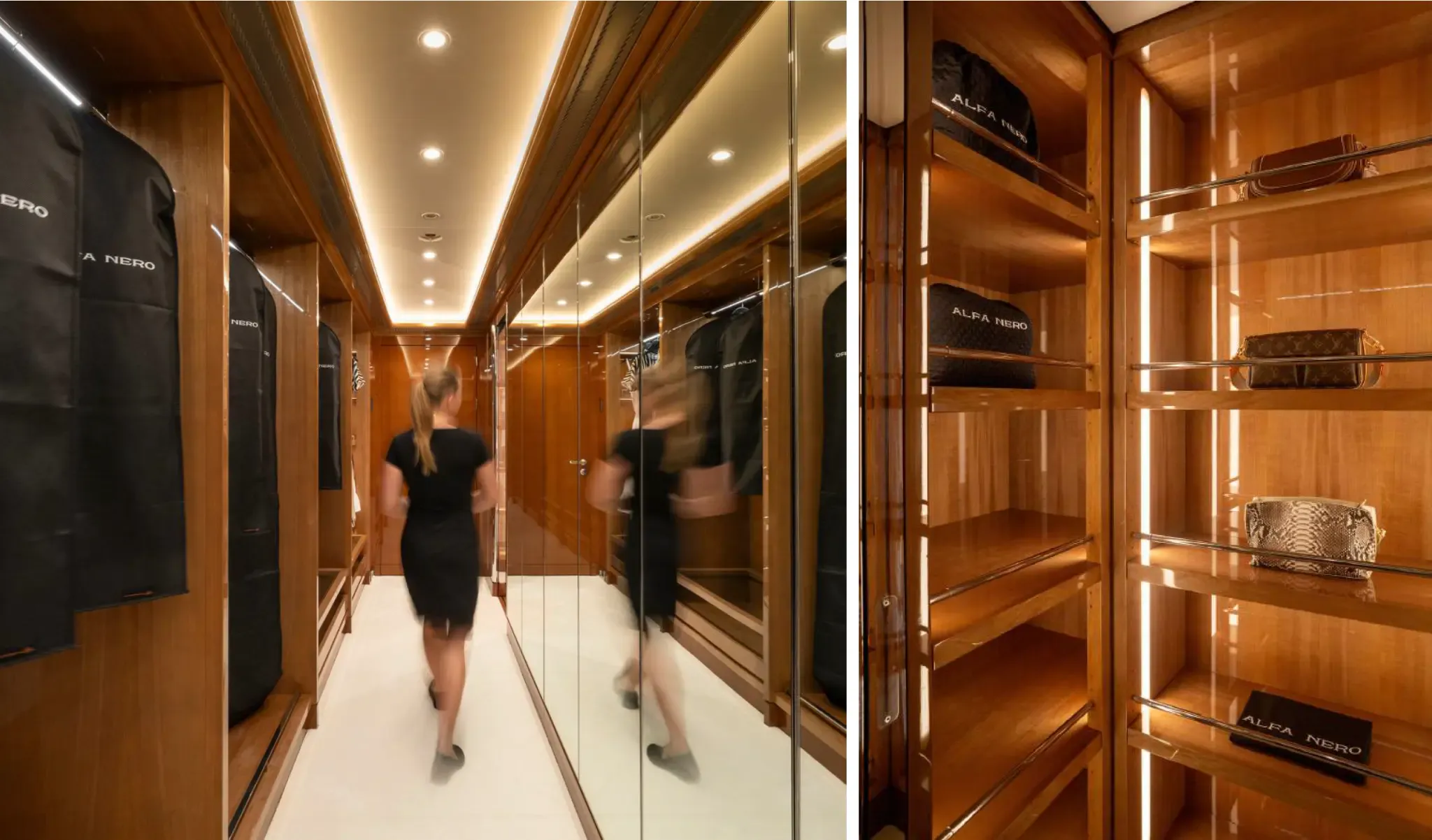ALFA NERO Master Suite walk-in dressing room with custom cabinetry